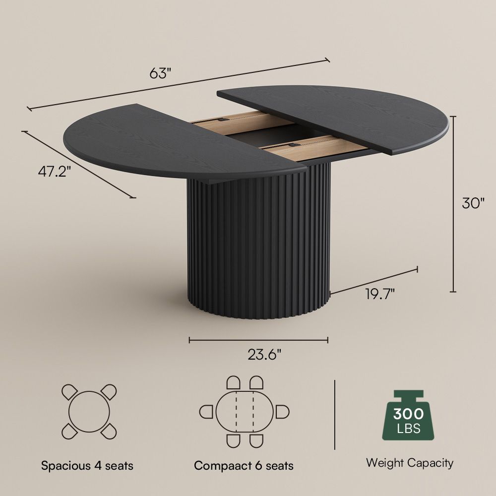 Living Room Black Engineered Wood Extendable Dining Tables