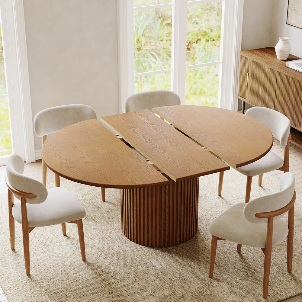 Seats 4 Walnut Color Engineered Wood Extendable Dining Tables
