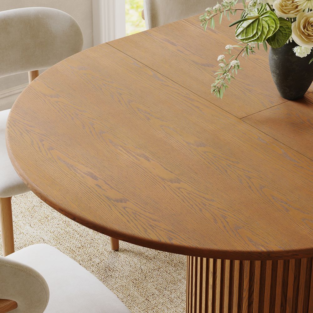 with Leaf Walnut Color Engineered Wood Extendable Dining Tables