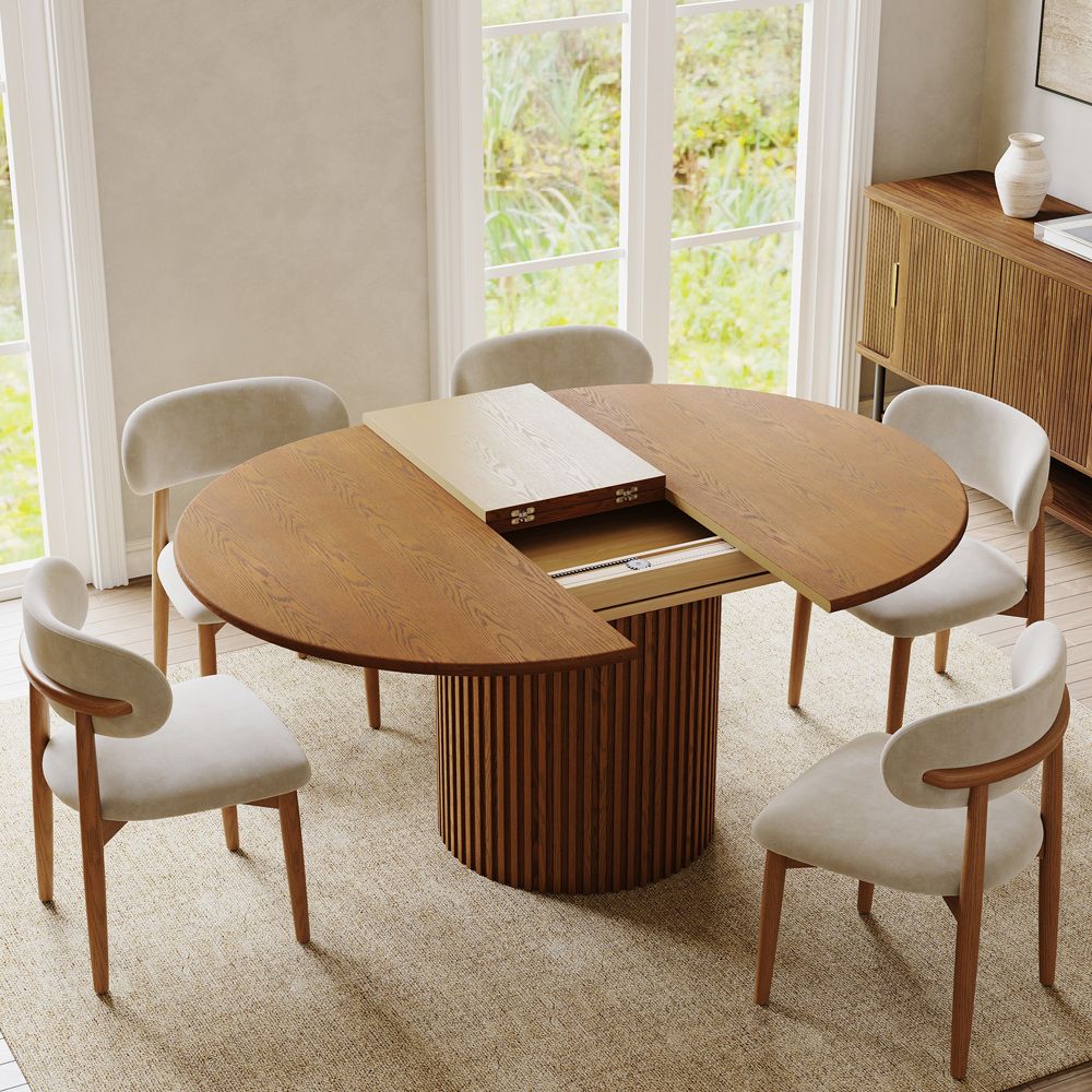 Wood Walnut Color Engineered Wood Extendable Dining Tables