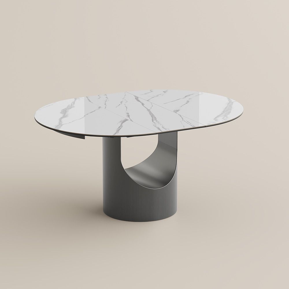 Sintered Stone White Glossy Sintered Stone Extendable Dining Tables