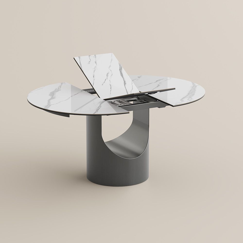 Gaming Room White Glossy Sintered Stone Extendable Dining Tables