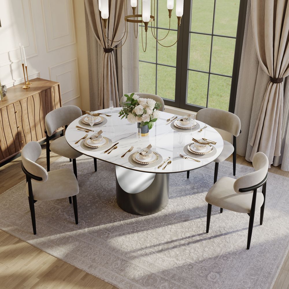 Extendable White Glossy Sintered Stone Extendable Dining Tables