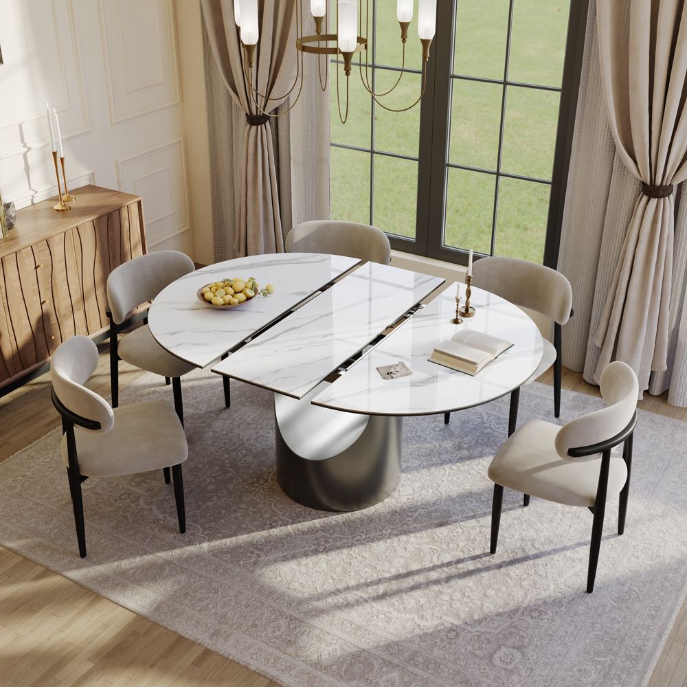 Pandora White Glossy Sintered Stone Extendable Dining Tables