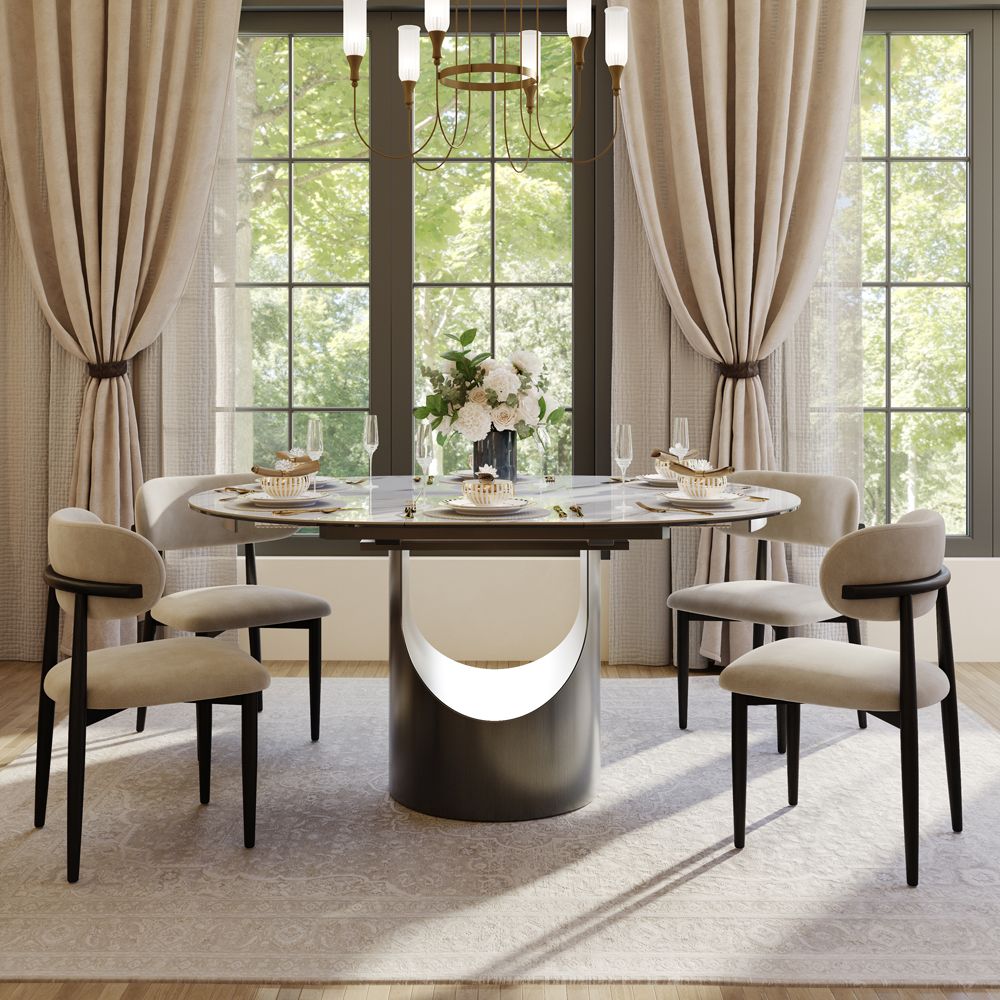 Gaming Room White Glossy Sintered Stone Extendable Dining Tables