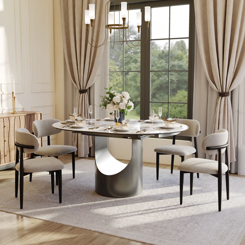Seats 6 Pandora Glossy Sintered Stone Extendable Dining Tables