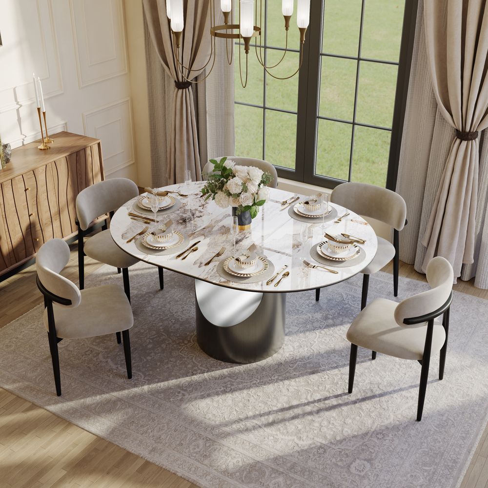 Partial Assembly Required Pandora Glossy Sintered Stone Extendable Dining Tables