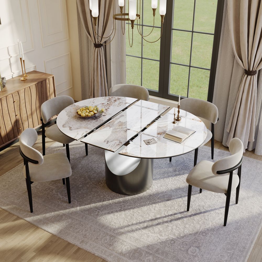 Extendable Pandora Glossy Sintered Stone Extendable Dining Tables