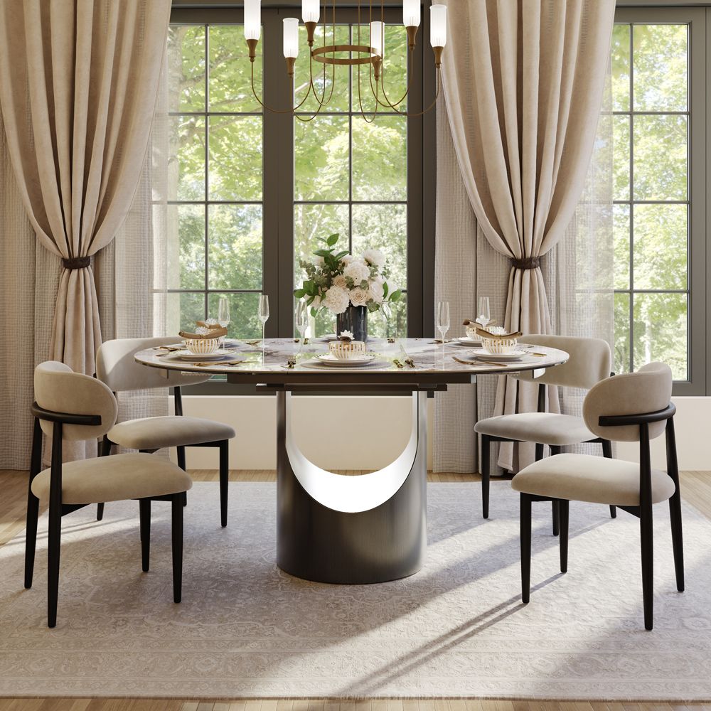 Hobart Pandora Glossy Sintered Stone Extendable Dining Tables