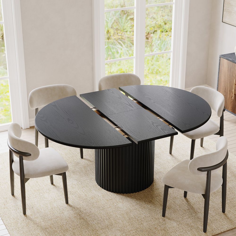 Black Black Engineered Wood Extendable Dining Tables
