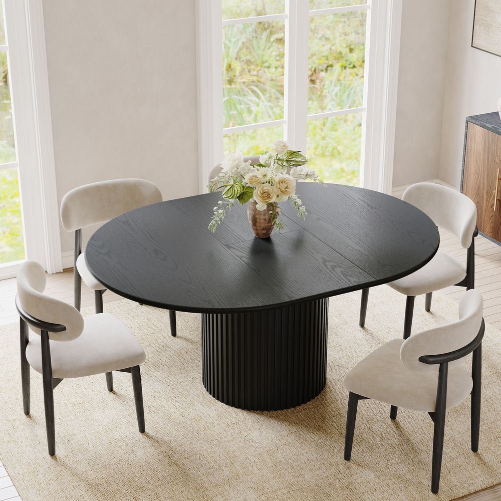 Kitchen Black Engineered Wood Extendable Dining Tables