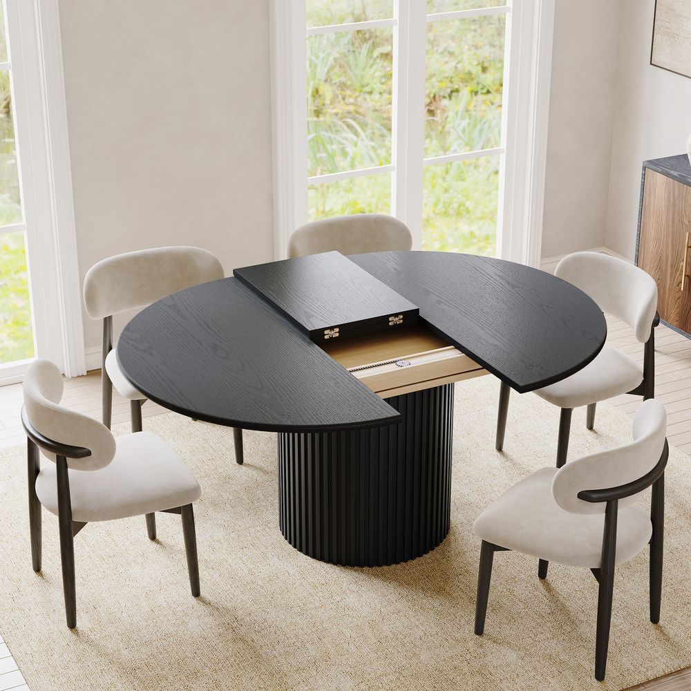 Seats 6 Black Engineered Wood Extendable Dining Tables