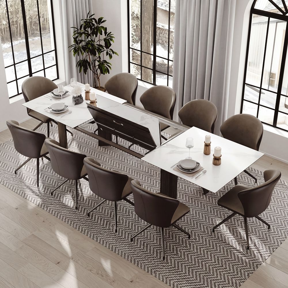 Extendable White Glossy Sintered Stone Extendable Dining Tables