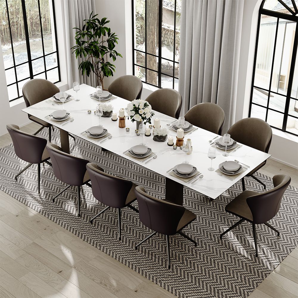 Sintered Stone White Glossy Sintered Stone Extendable Dining Tables