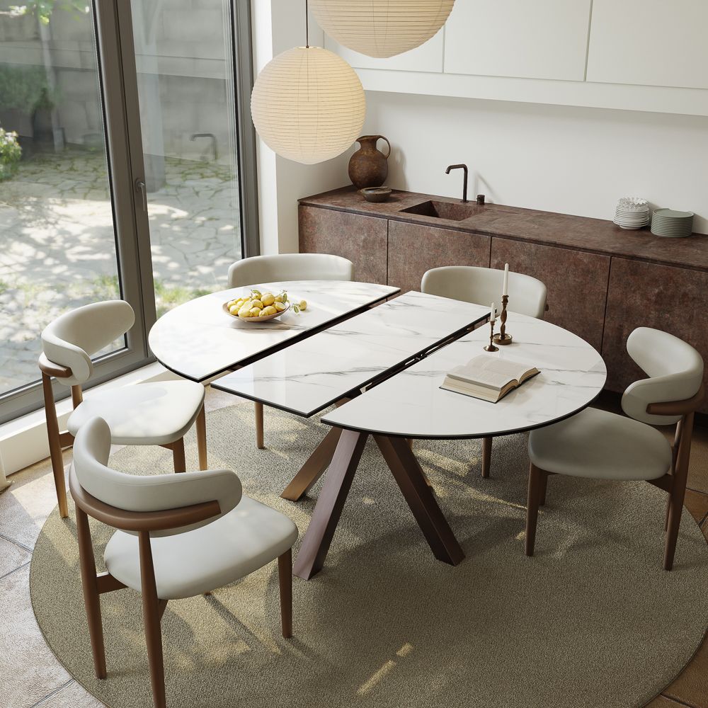 Partial Assembly Required White Glossy Sintered Stone Extendable Dining Tables
