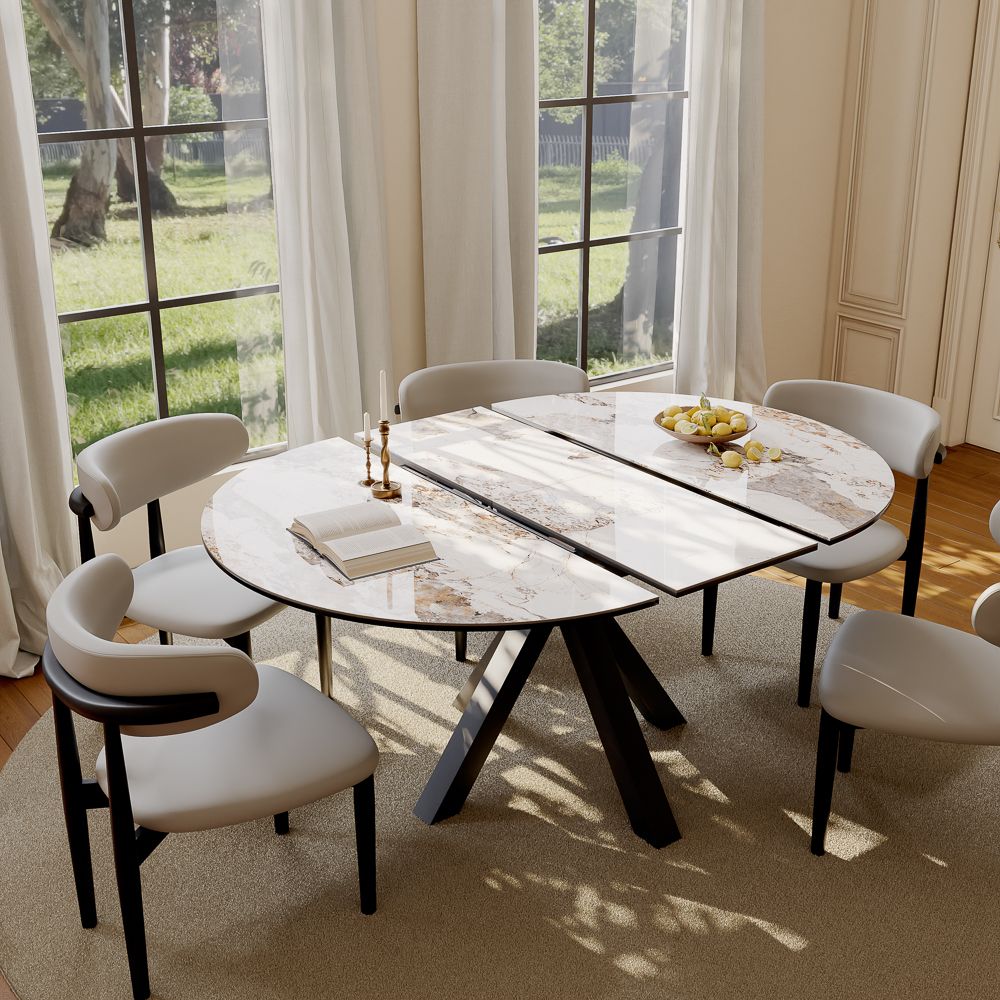 Black Pandora Glossy Sintered Stone Extendable Dining Tables