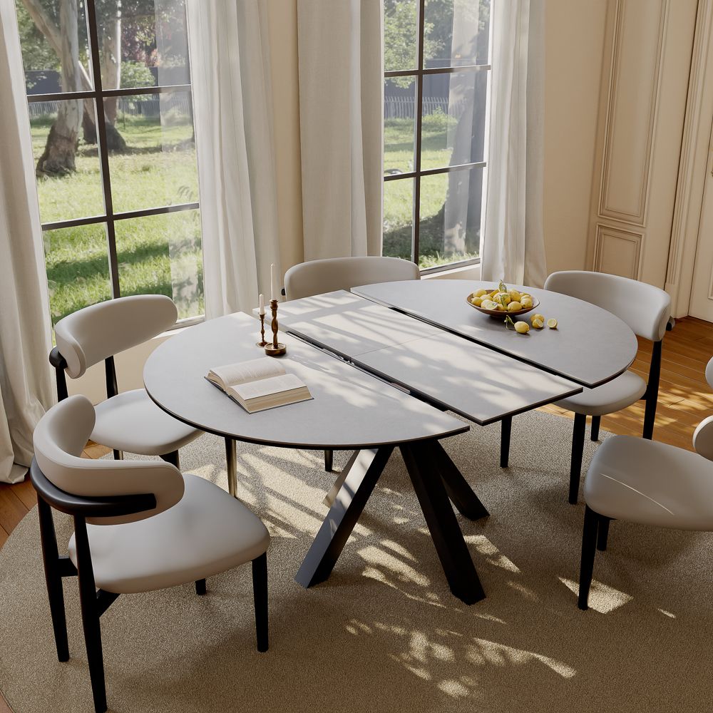 Partial Assembly Required Dark Gray Matte Sintered Stone Extendable Dining Tables