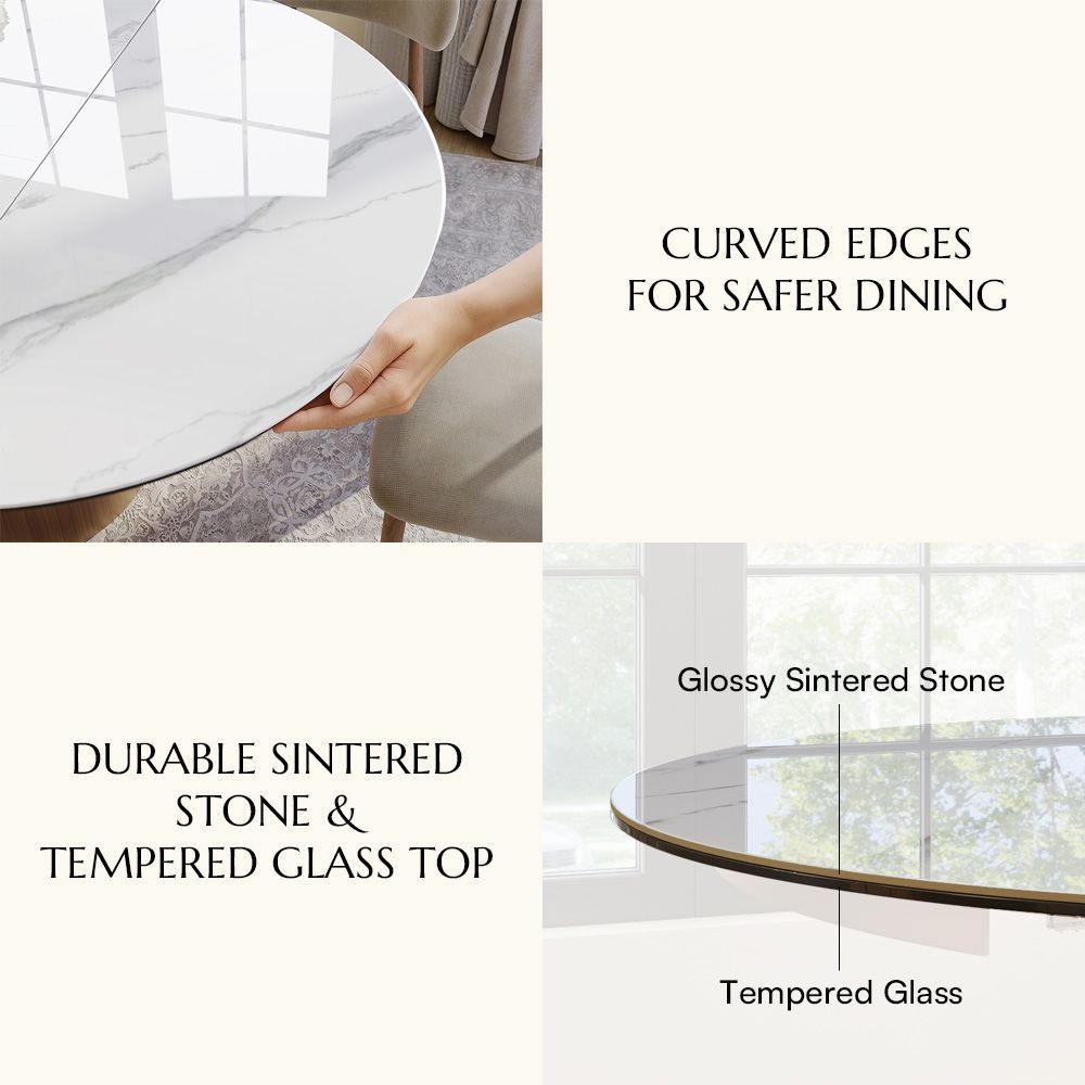 Living Room White Tempered Glass & Sintered Stone Extendable Dining Tables