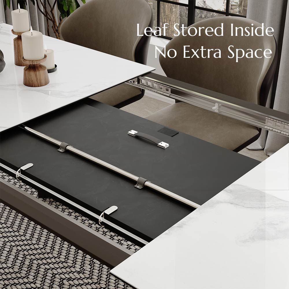 Sintered Stone White Glossy Sintered Stone Extendable Dining Tables