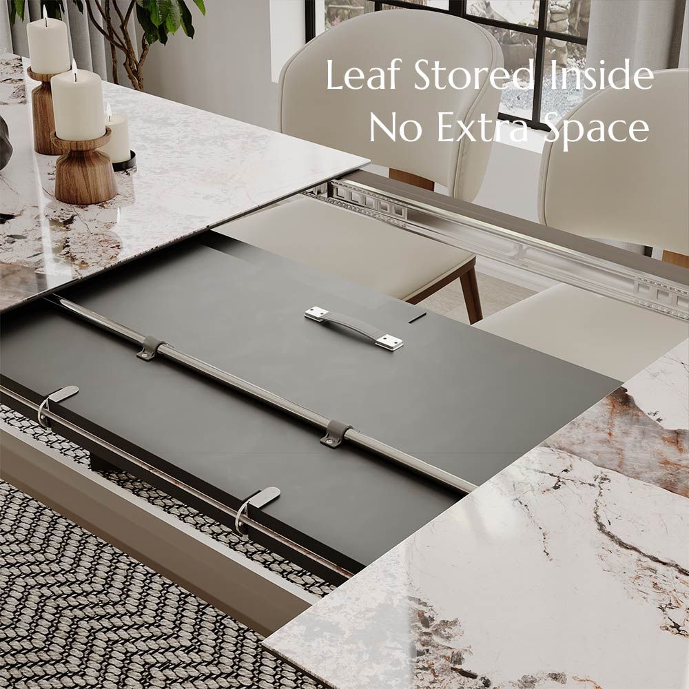 Partial Assembly Required Pandora Glossy Sintered Stone Extendable Dining Tables
