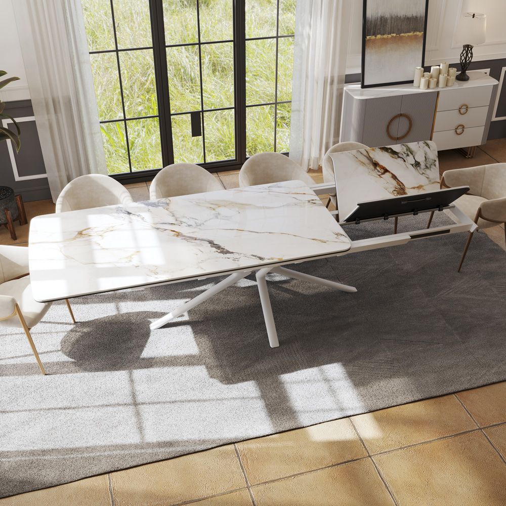 Modern Pandora Matte Sintered Stone Extendable Dining Tables
