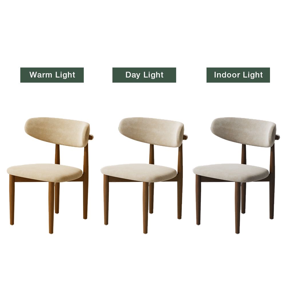 Wood Leg Beige & Walnut Cotton Linen Dining Chairs