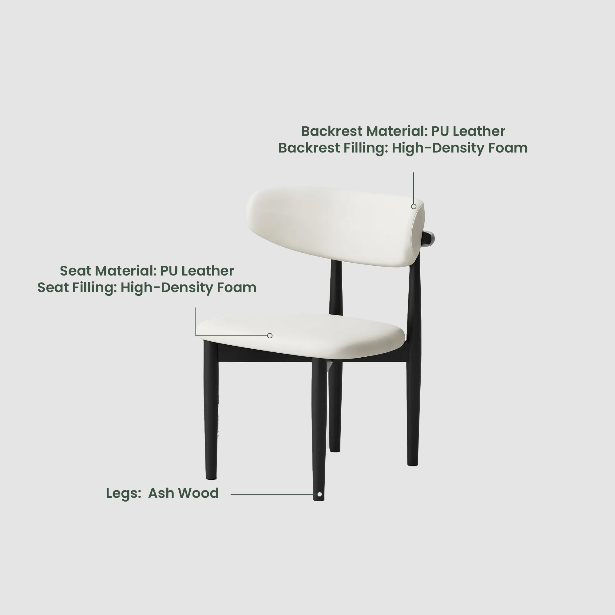 Solid Wood White & Black PU Leather Dining Chairs