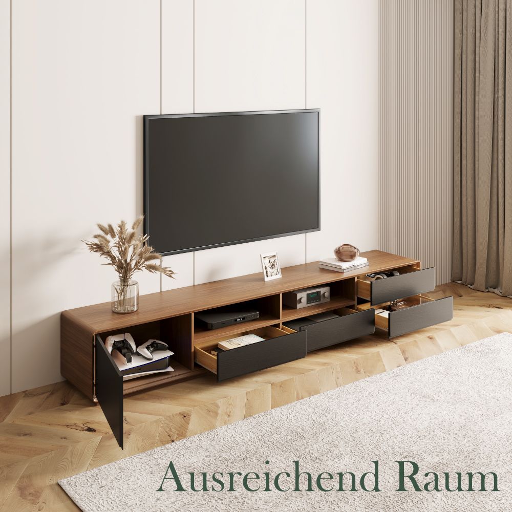 mit Stauraum Dunkles Holz und Schwarz  MDF TV-Möbel