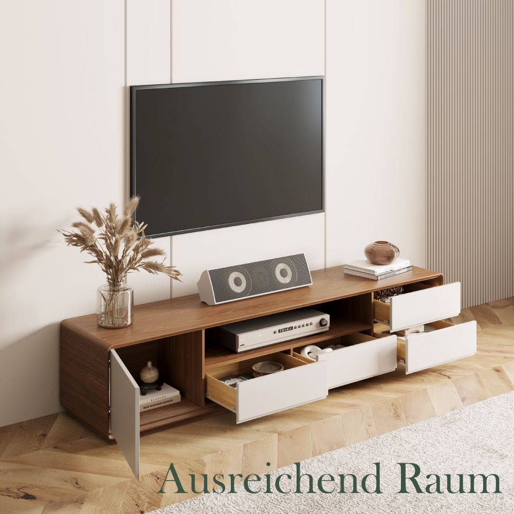 mit Stauraum Dunkles Holz und Weiß  MDF TV-Möbel