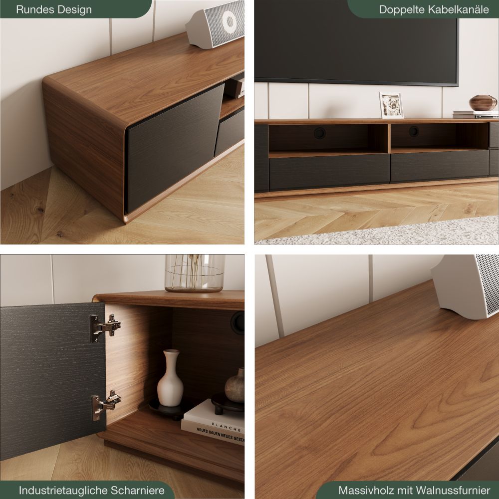 Lang Dunkles Holz und Schwarz  MDF TV-Möbel