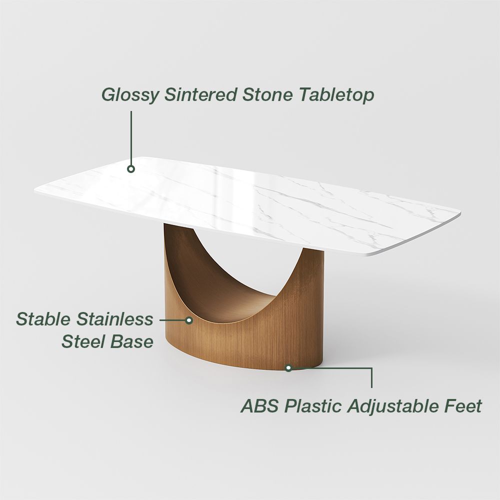 Seats 6 Glossy White Sintered Stone Dining Tables