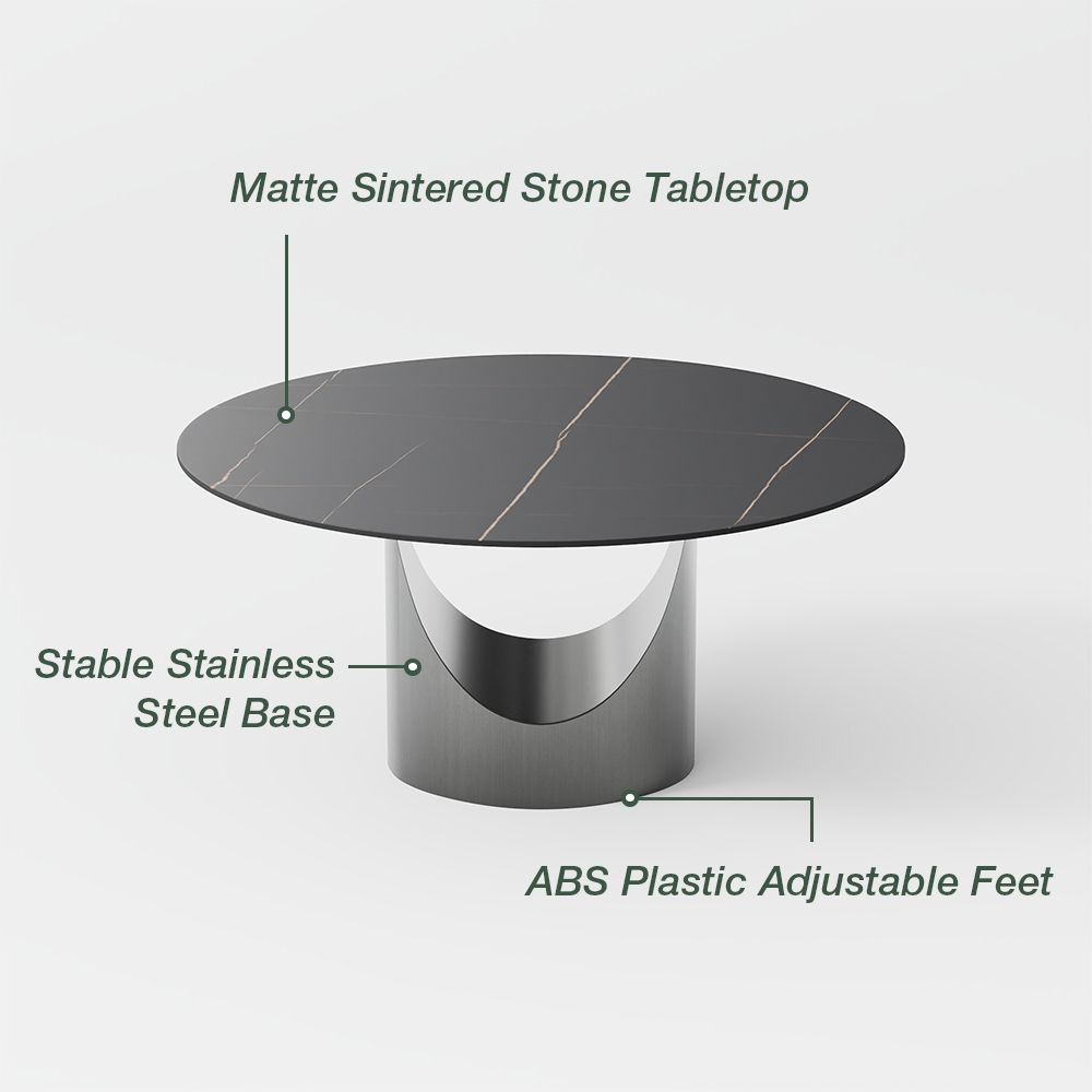 Seats 6 Black & Gray Matte Sintered Stone Dining Tables