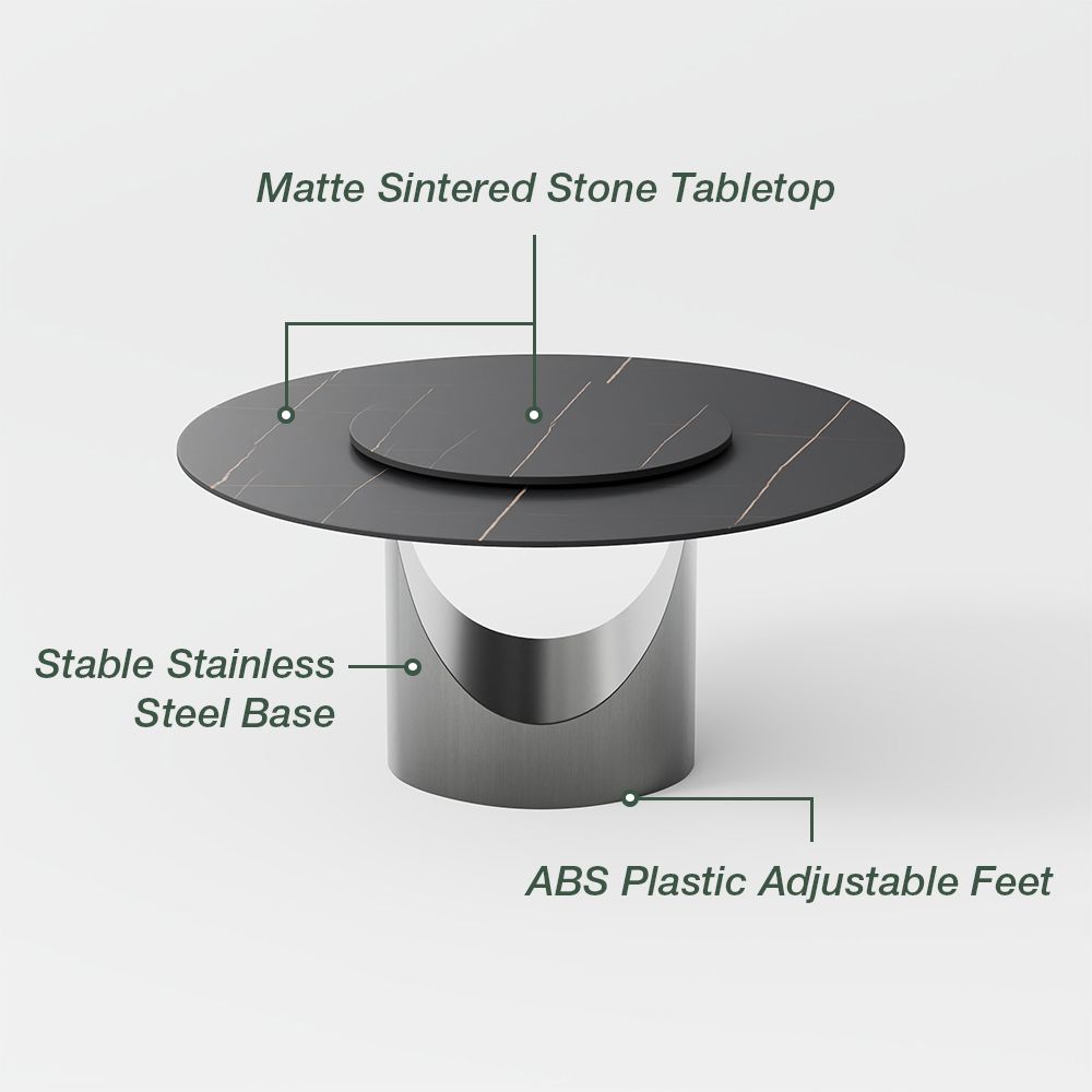 Partial Assembly Required Black & Gray Matte Sintered Stone Dining Tables