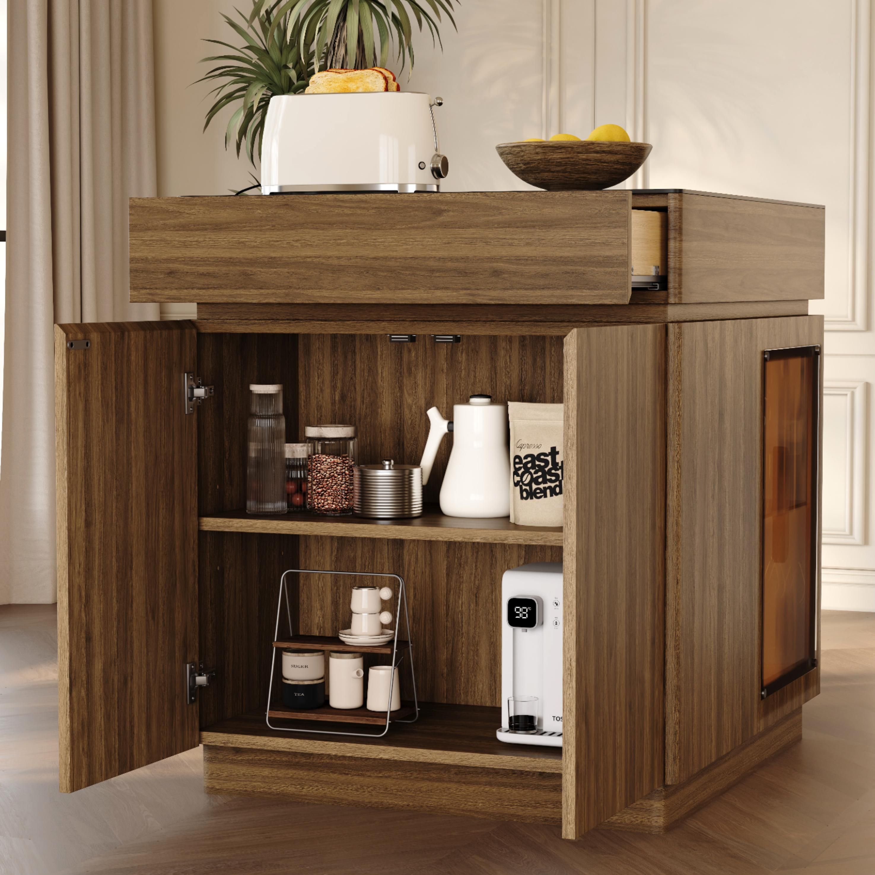 Matte Sintered Stone & Wood Walnut & Black Kitchen Island