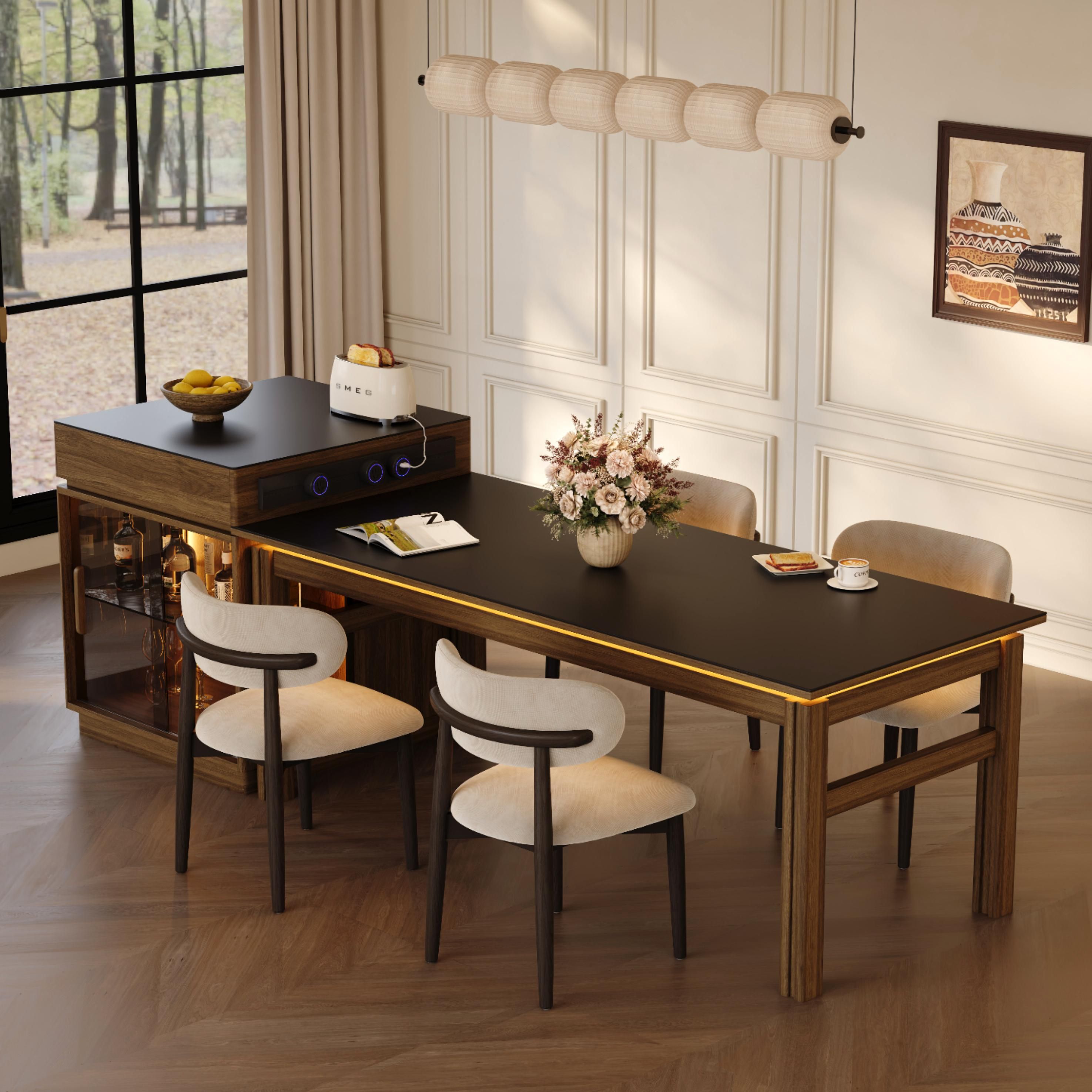 Mid Century Walnut & Black Kitchen Island