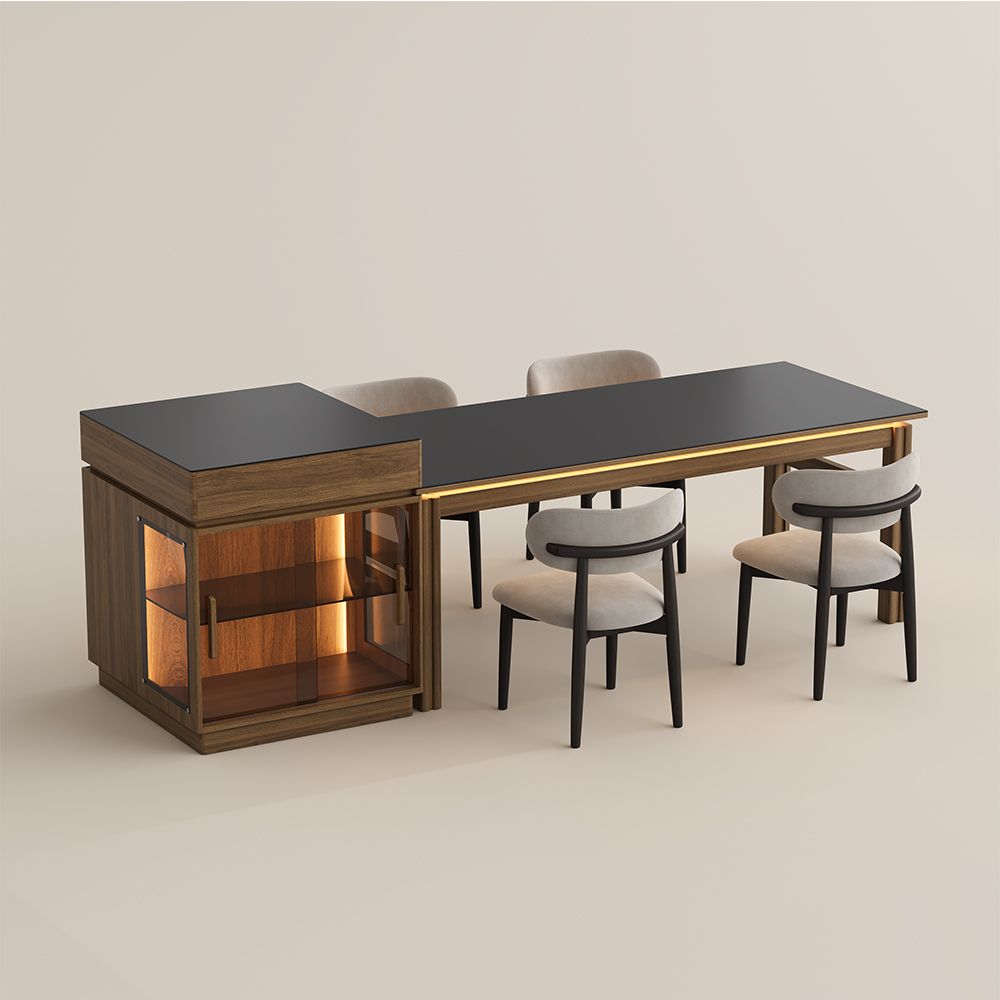 Living Room Black & Walnut MDF & Matte Sintered Stone Dining Tables