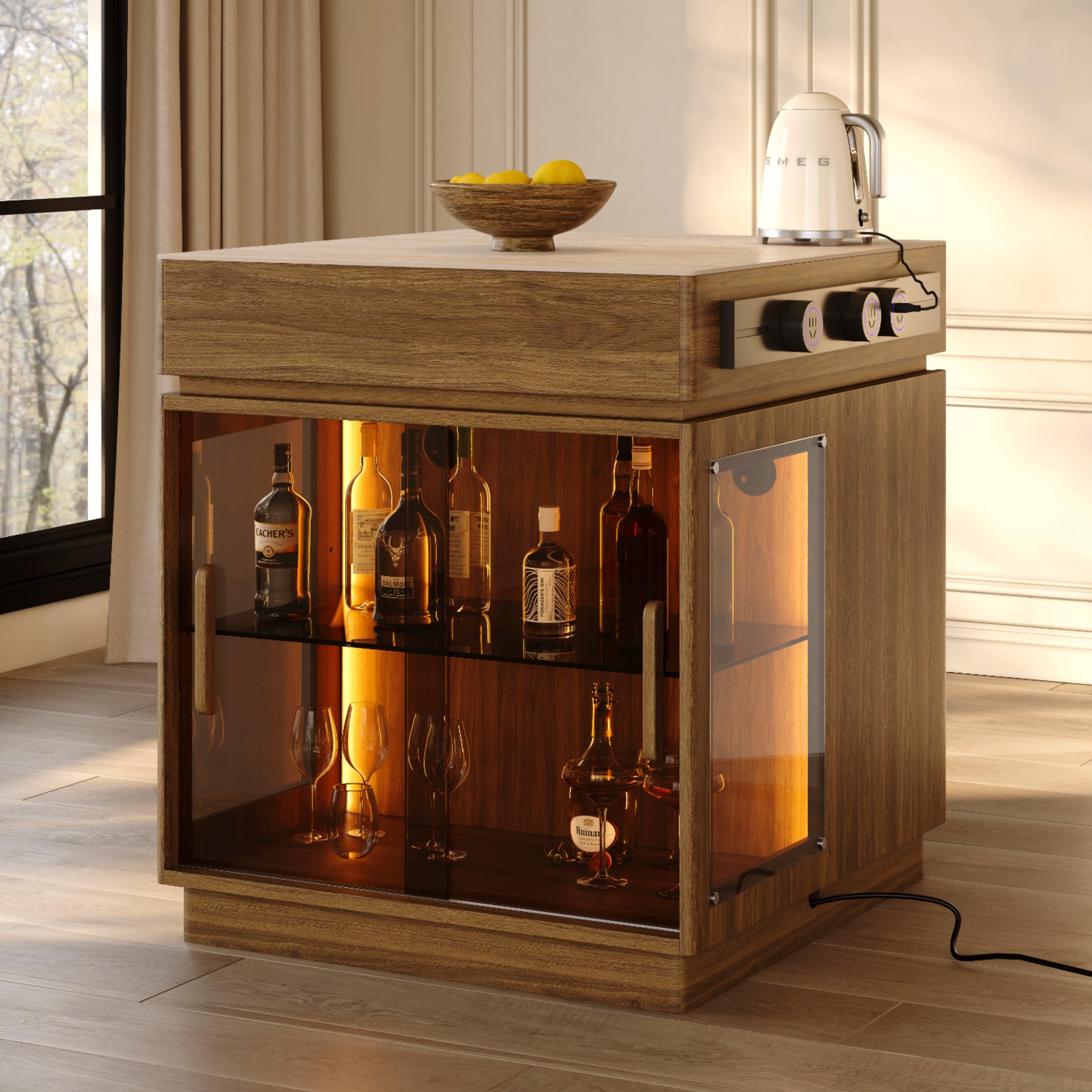 MDF with Walnut Veneer Travertine & Walnut Kitchen Island