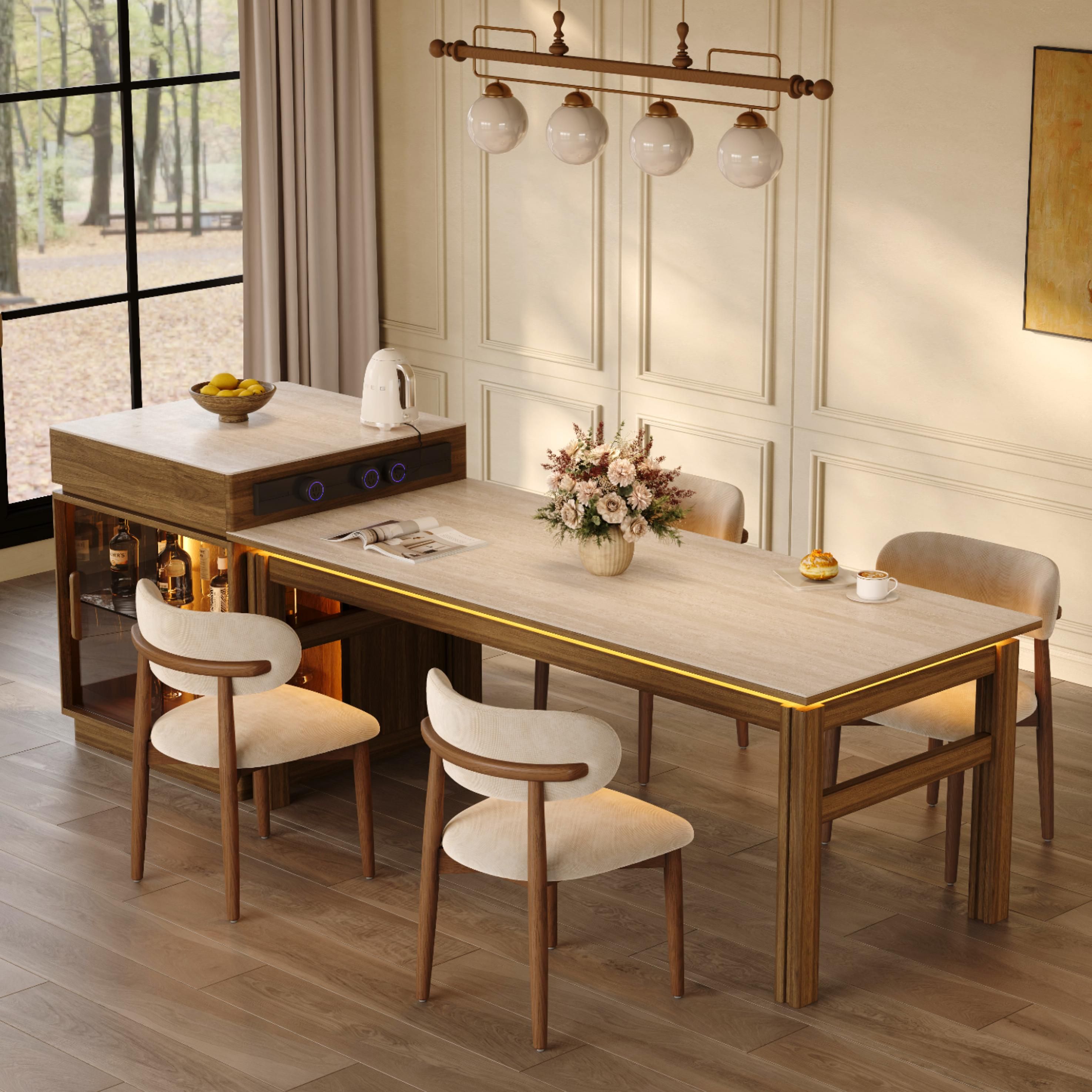 Matte Sintered Stone & Wood Travertine & Walnut Kitchen Island