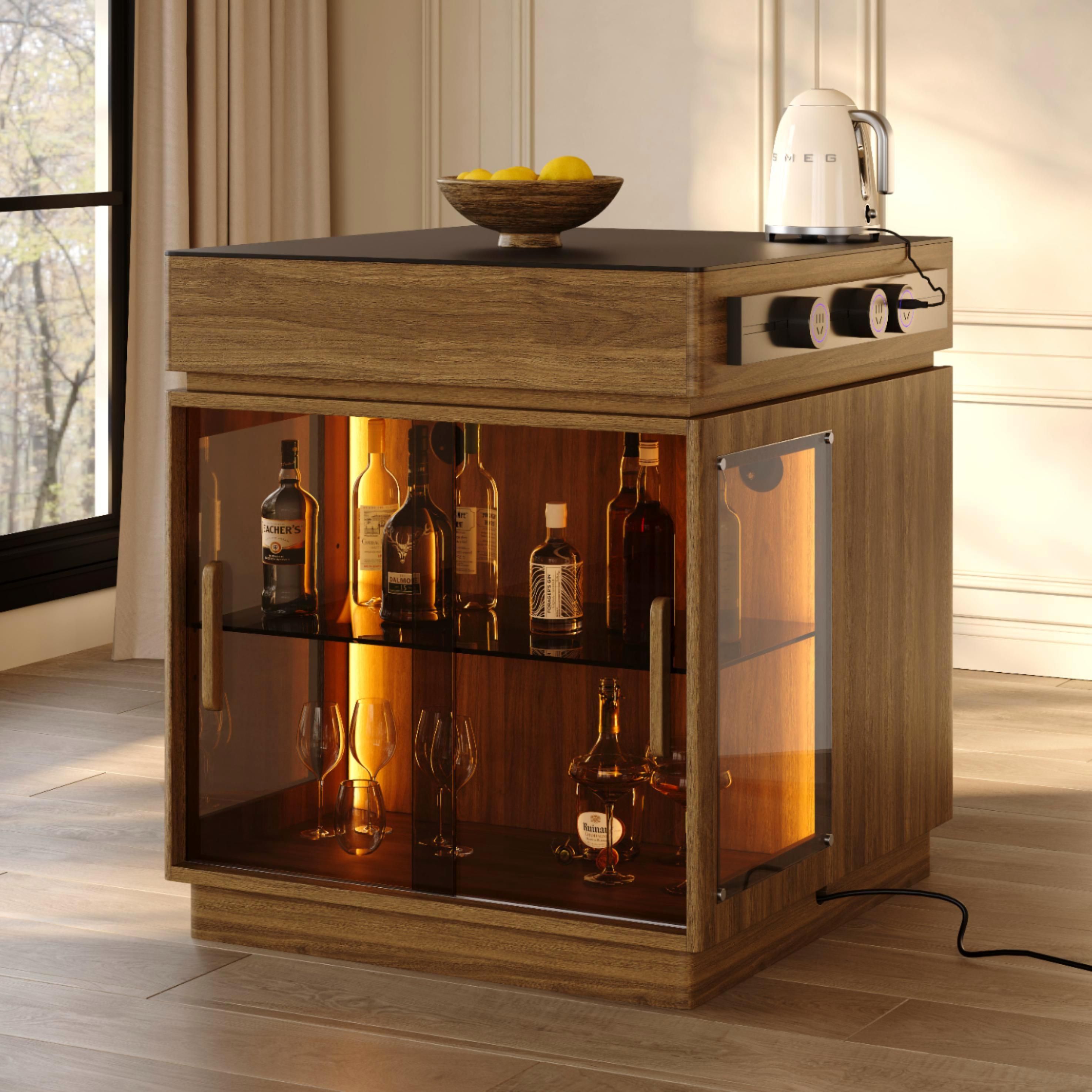 MDF with Walnut Veneer Walnut & Black Kitchen Island