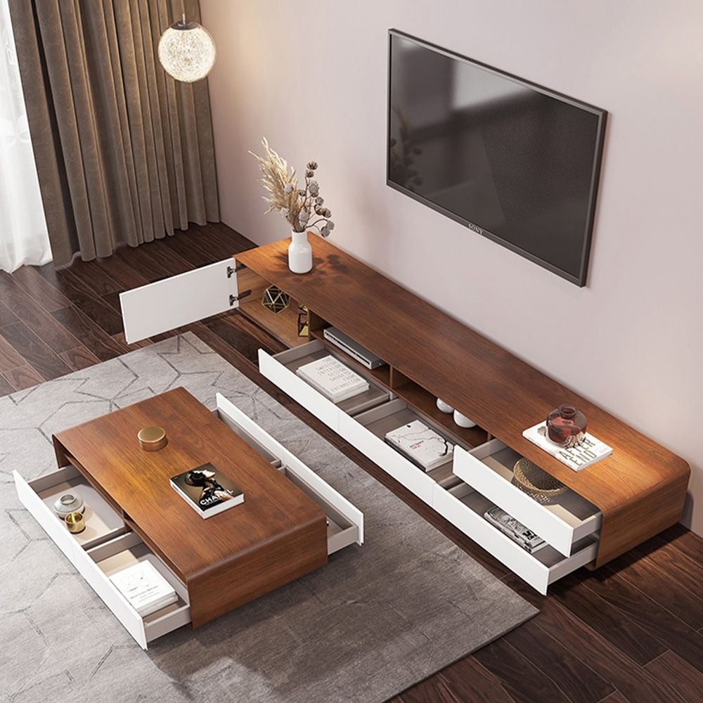 Bois foncé et blanc  MDF Meubles TV