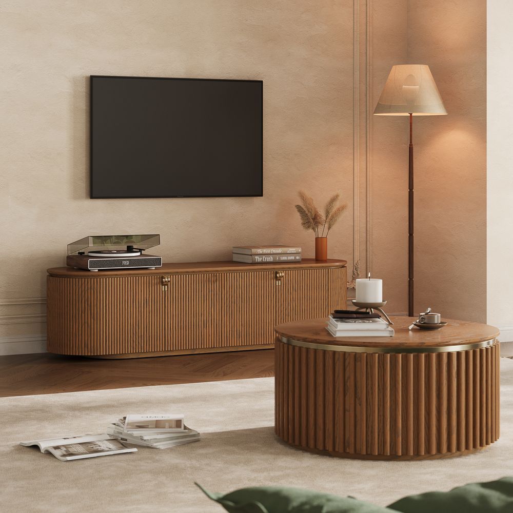 Mid Century Modern Walnut Color Plywood Living Room Set