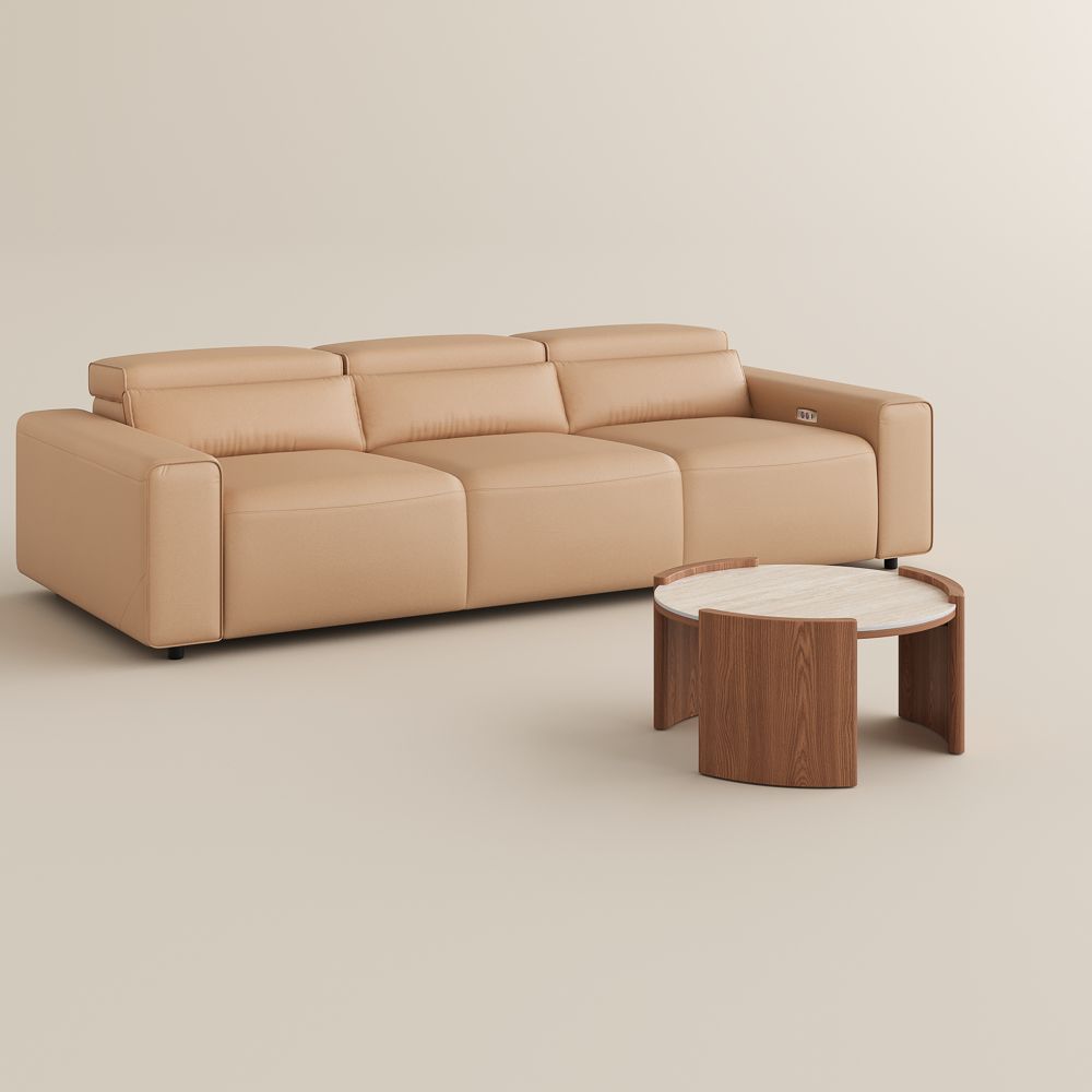 Modular Khaki Eco-friendly Microfiber Leather Living Room Set