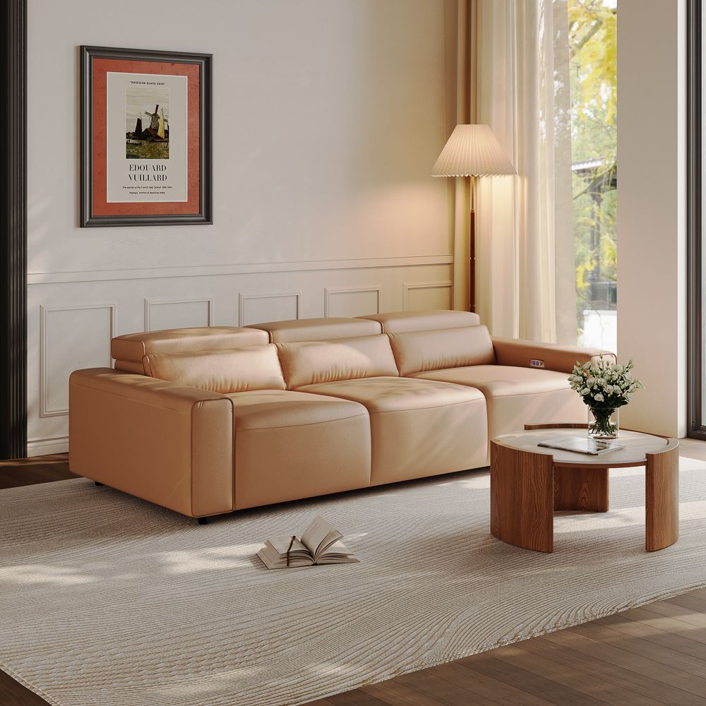 Modular Khaki Eco-friendly Microfiber Leather Living Room Set