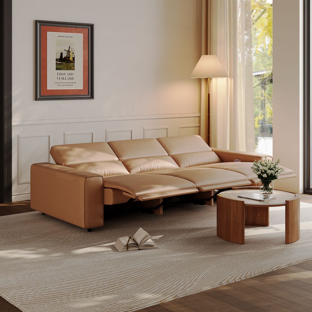 Extendable Khaki Eco-friendly Microfiber Leather Living Room Set