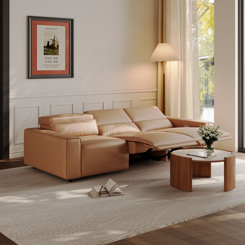 Modern Khaki Eco-friendly Microfiber Leather Living Room Set