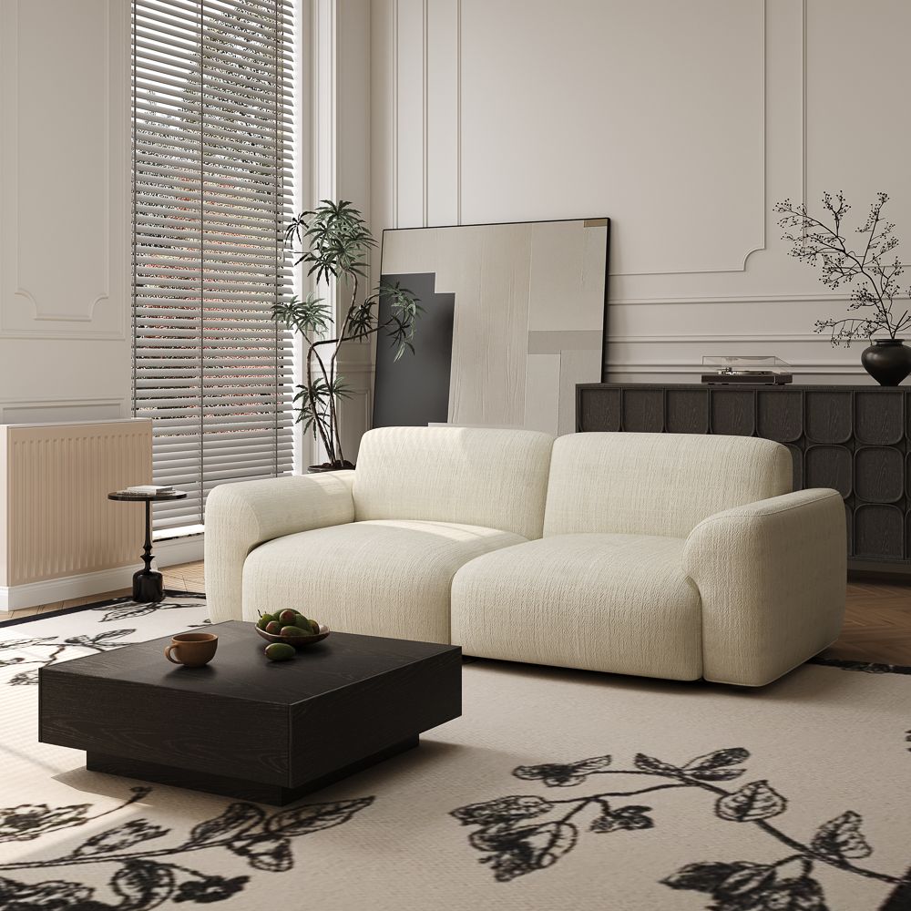 Modern White Chenille Fabric Living Room Set