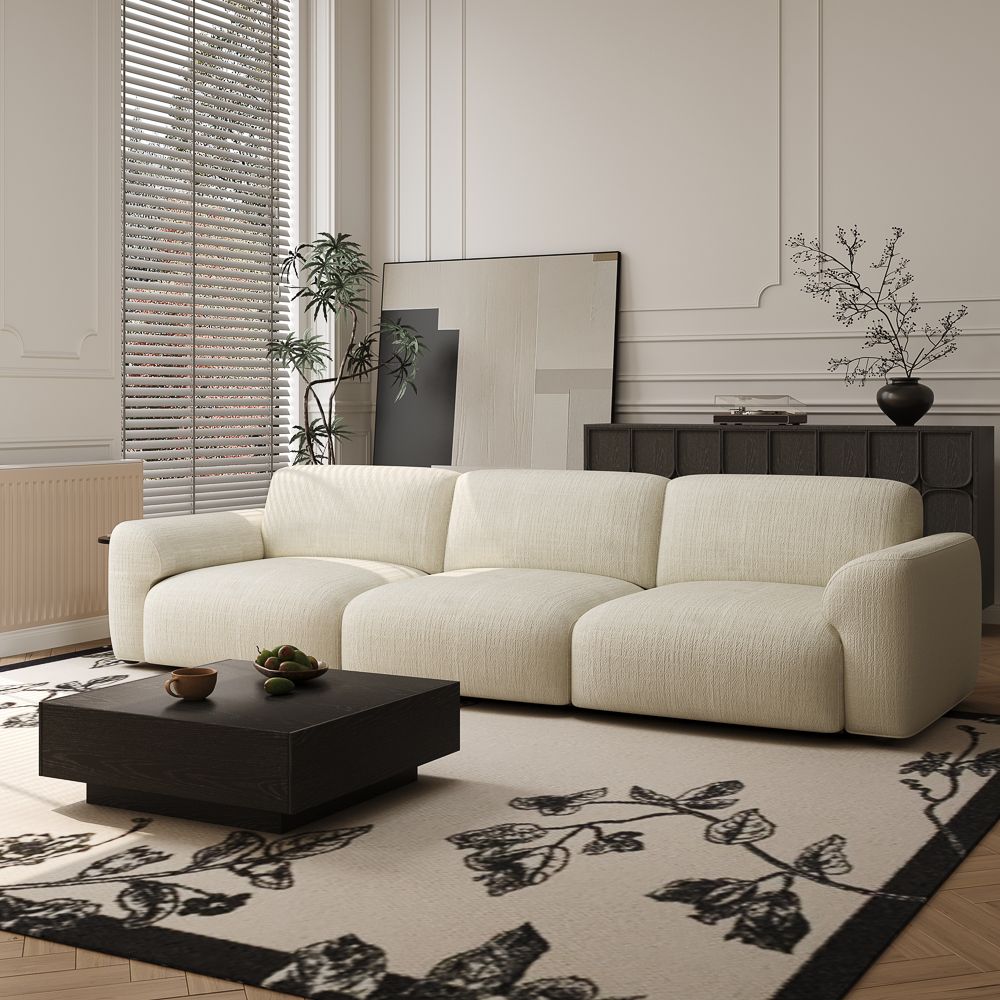 Sintered Stone White Chenille Fabric Living Room Set