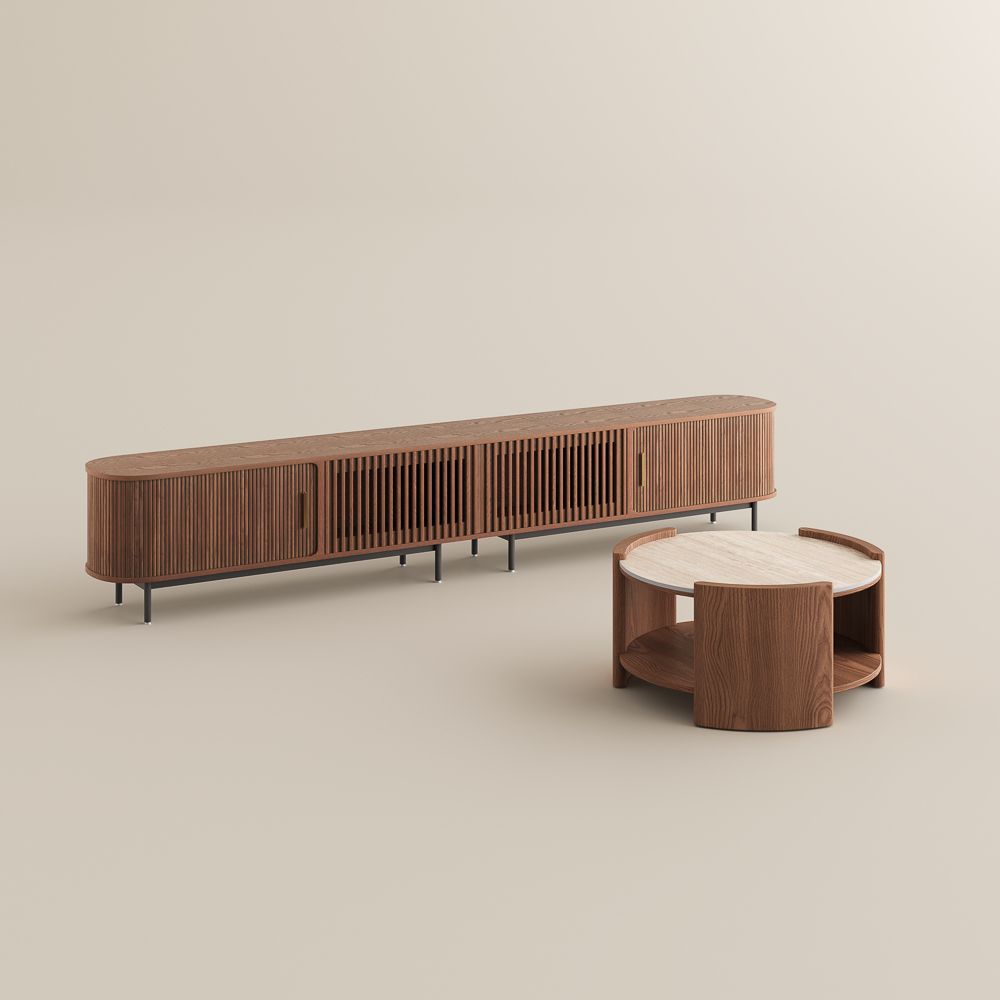 Mid Century Modern Walnut Color Plywood Living Room Set