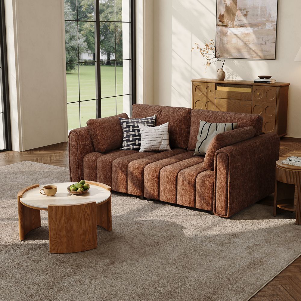 Pure Color Brown Chenille Living Room Set