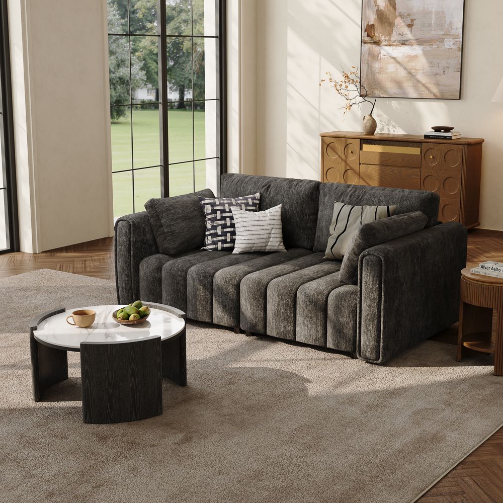 Modern Black Chenille Living Room Set